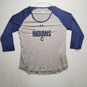 Under Armour Heat Gear Loose MLB Cleveland Indians Long Sleeve Gray Shirt Large